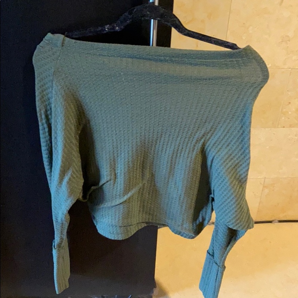 Green off the shoulder sweater